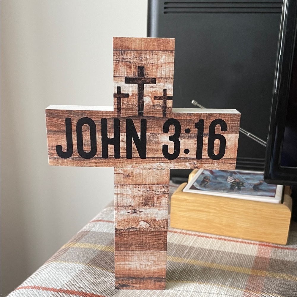 Wooden John 3:16 Cross Wall Decor - Rustic Brown